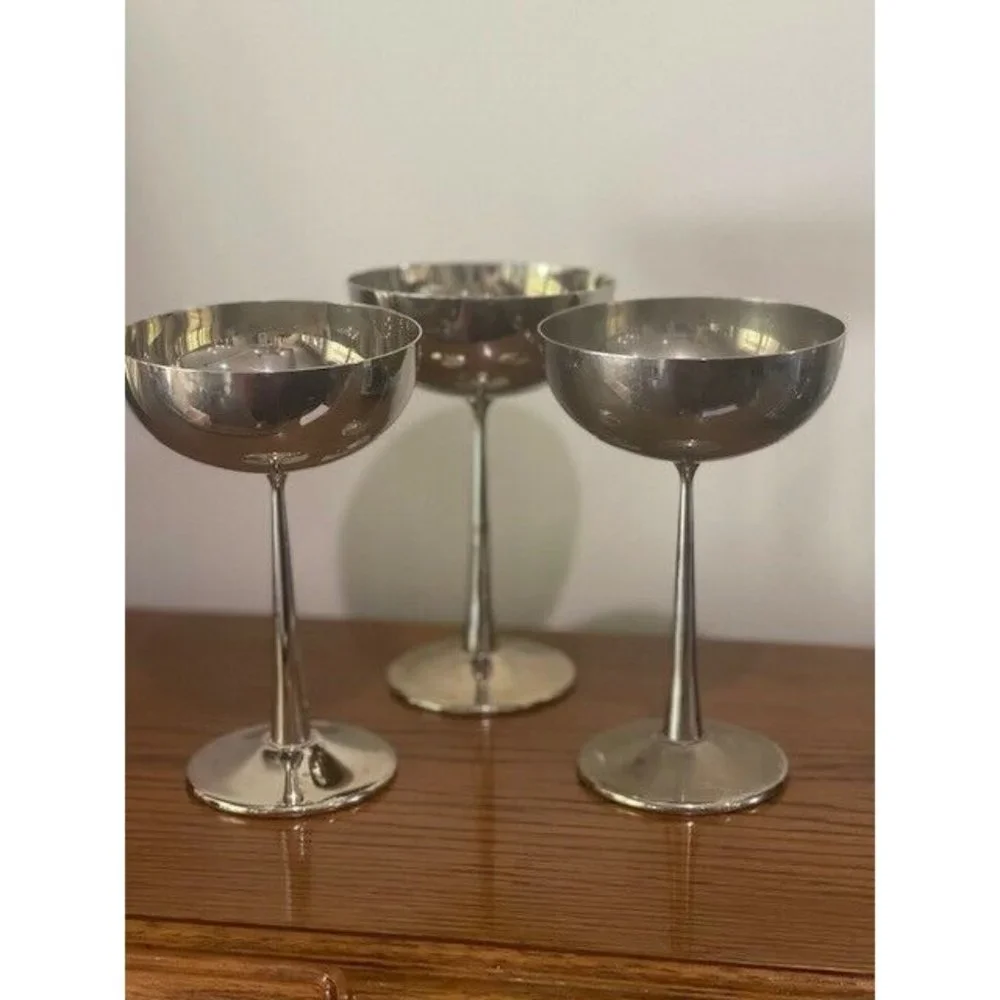 Set 3 Raimond Spain Silver Plated Cups Wine Champagne Goblet Chalices Long Stem - Picture 2 of 7